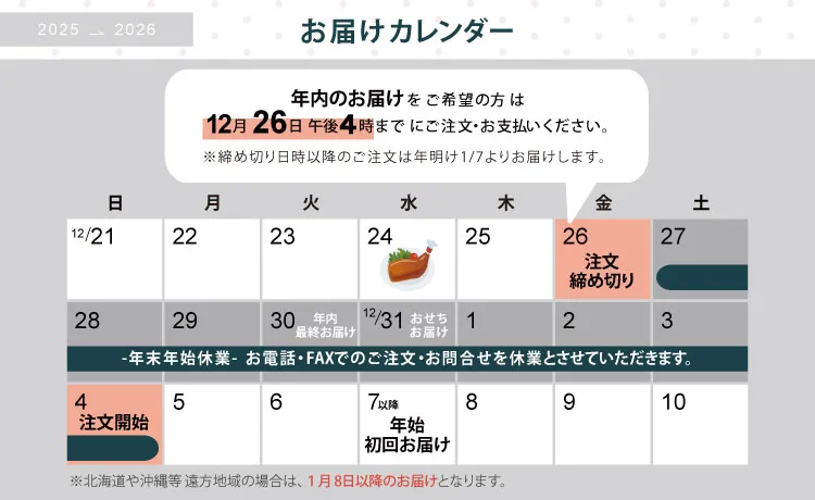 年末年始営業カレンダー