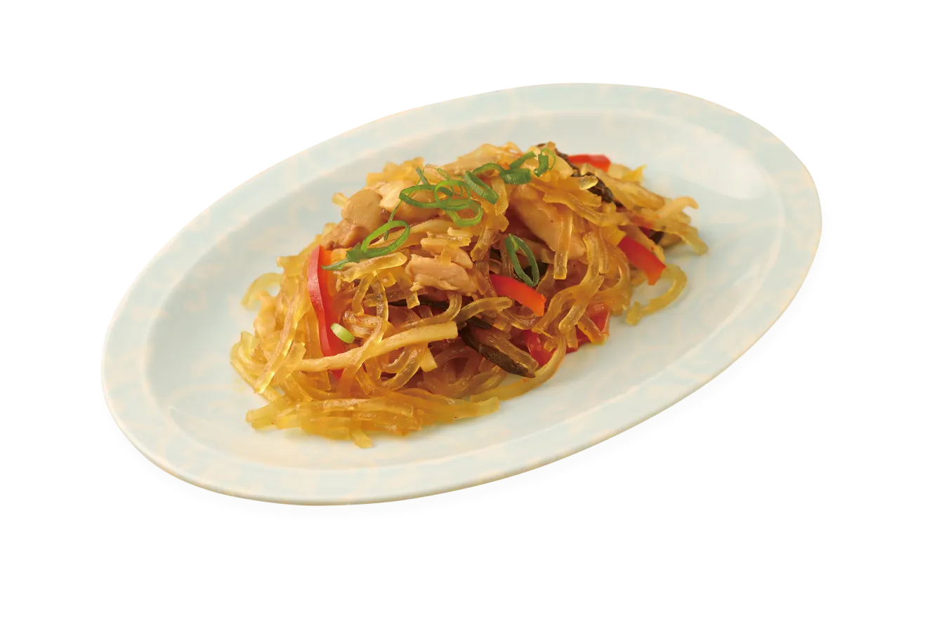 葛きりと鶏肉の旨辛豆板醤炒め